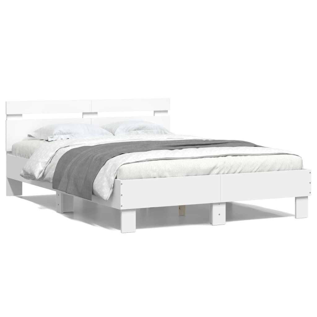 Estrutura de cama com cabeceira e luzes LED 135x190 cm branco