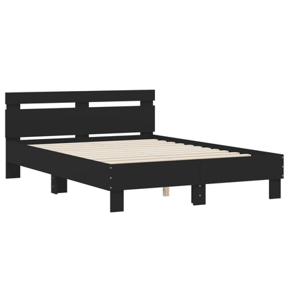 Estrutura de cama com cabeceira e luzes LED 135x190 cm preto