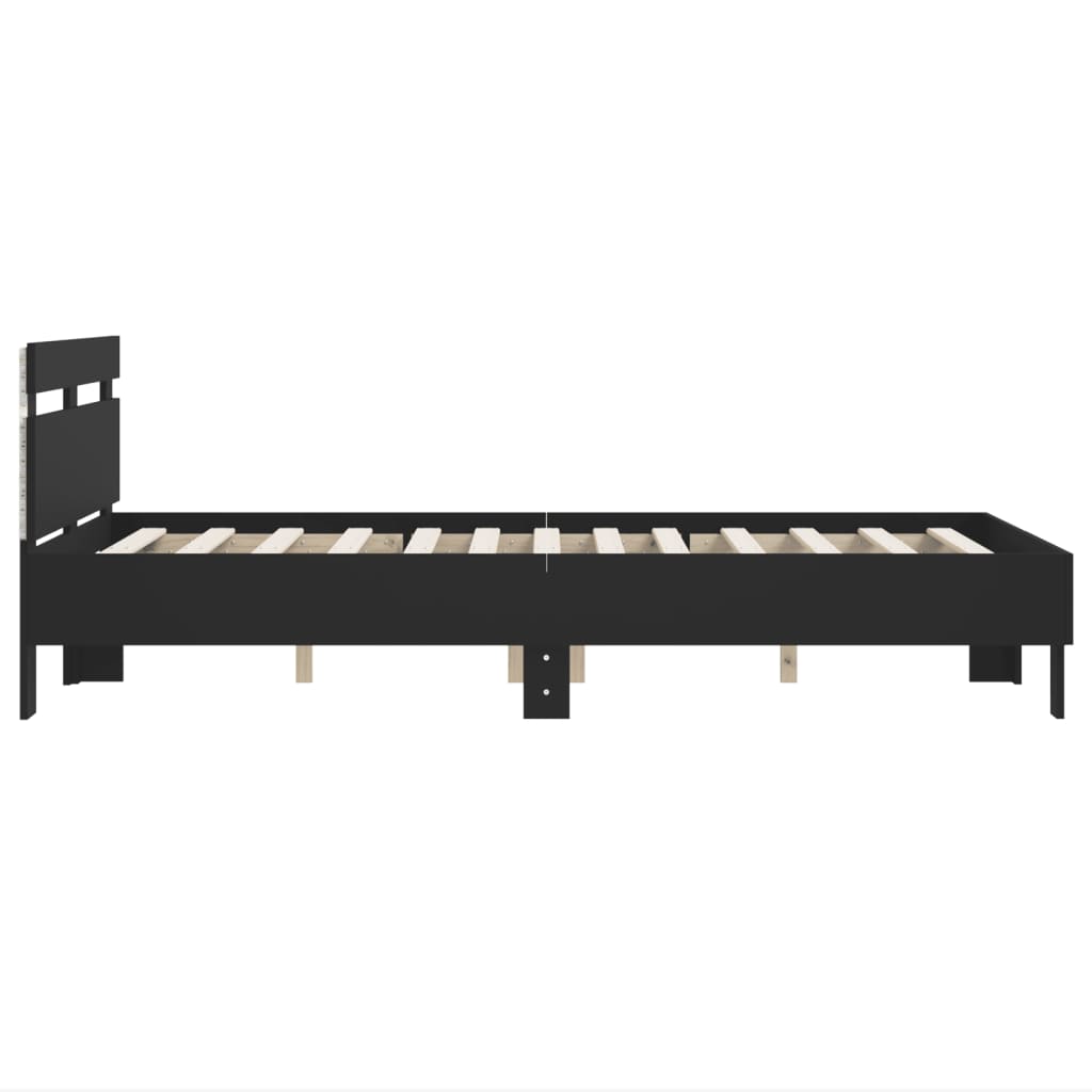 Estrutura de cama com cabeceira e luzes LED 135x190 cm preto