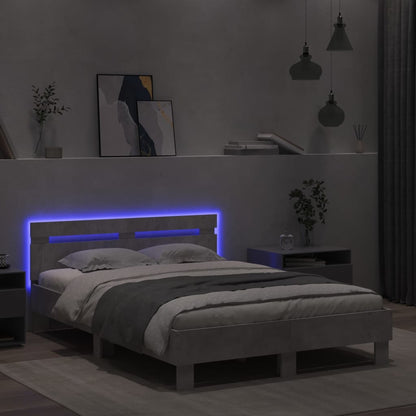 Estrutura cama cabeceira e luzes LED 135x190cm cinzento cimento