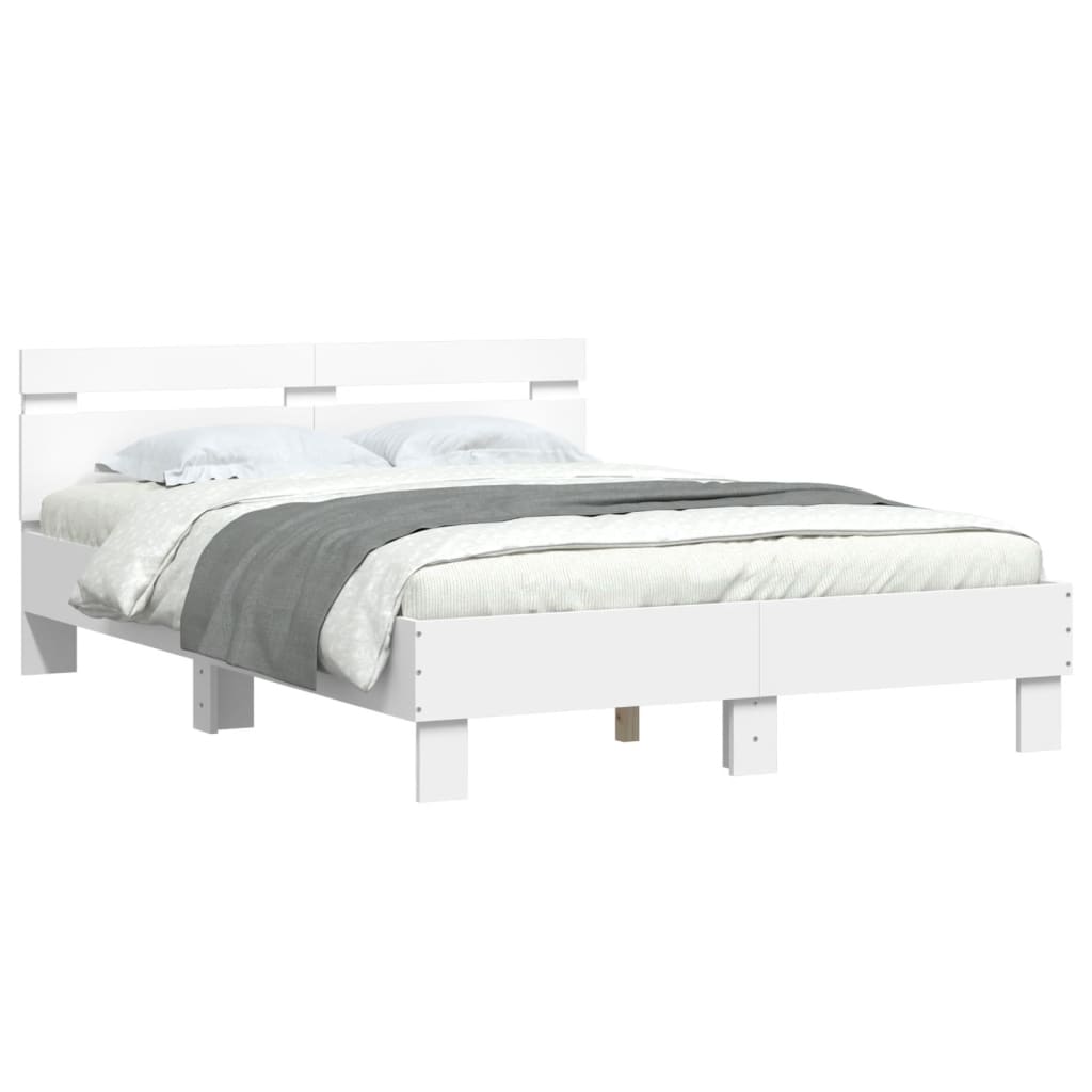 Estrutura de cama com cabeceira e luzes LED 120x190 cm branco