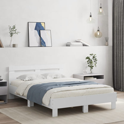 Estrutura de cama com cabeceira e luzes LED 120x190 cm branco