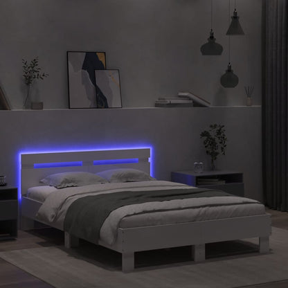 Estrutura de cama com cabeceira e luzes LED 120x190 cm branco