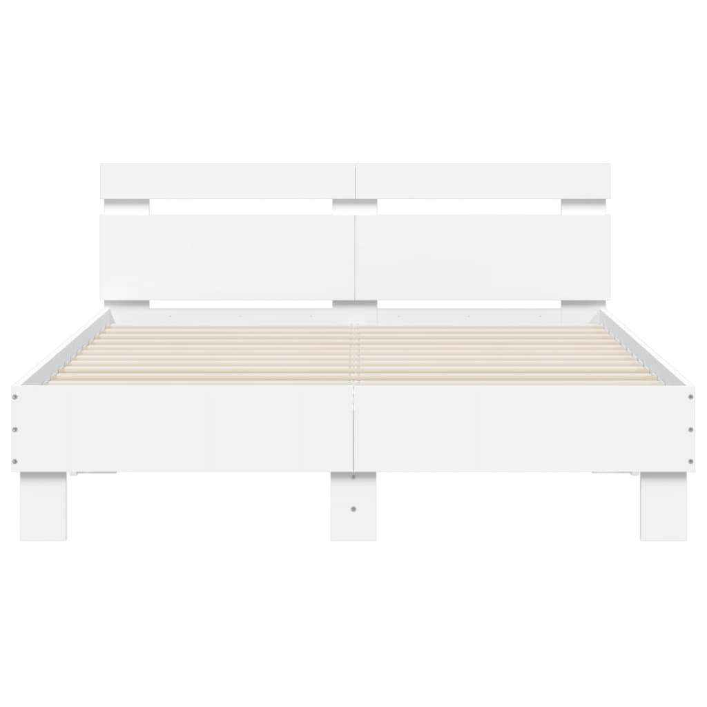 Estrutura de cama com cabeceira e luzes LED 120x190 cm branco