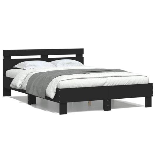 Estrutura de cama com cabeceira e luzes LED 120x190 cm preto