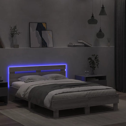 Estrutura cama c/ cabeceira/luzes LED 120x190cm cinzento sonoma