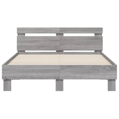 Estrutura cama c/ cabeceira/luzes LED 120x190cm cinzento sonoma