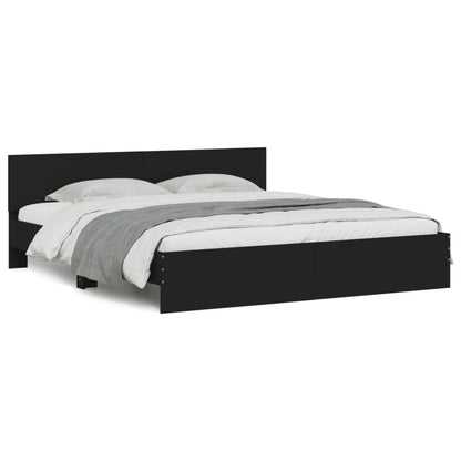 Estrutura de cama com cabeceira e luzes LED 200x200 cm preto