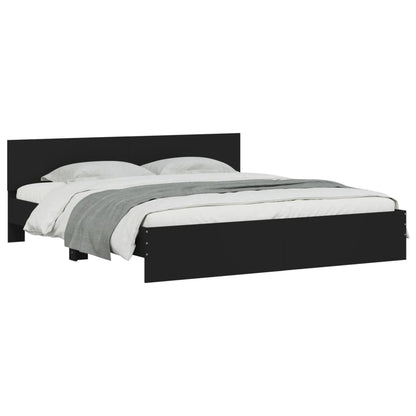 Estrutura de cama com cabeceira e luzes LED 200x200 cm preto