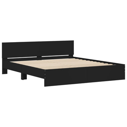 Estrutura de cama com cabeceira e luzes LED 200x200 cm preto