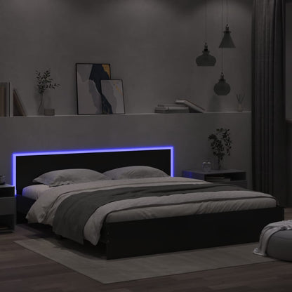 Estrutura de cama com cabeceira e luzes LED 200x200 cm preto