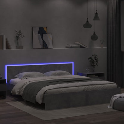 Estrutura cama cabeceira e luzes LED 200x200cm cinzento cimento