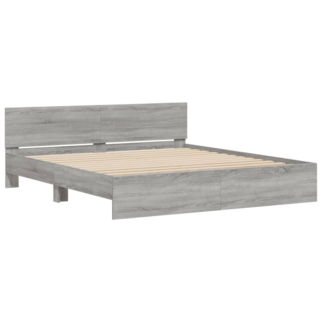 Estrutura cama c/ cabeceira/luzes LED 200x200cm cinzento sonoma