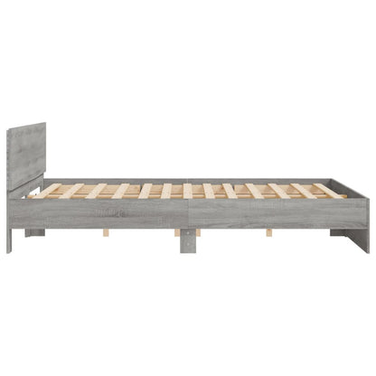 Estrutura cama c/ cabeceira/luzes LED 200x200cm cinzento sonoma