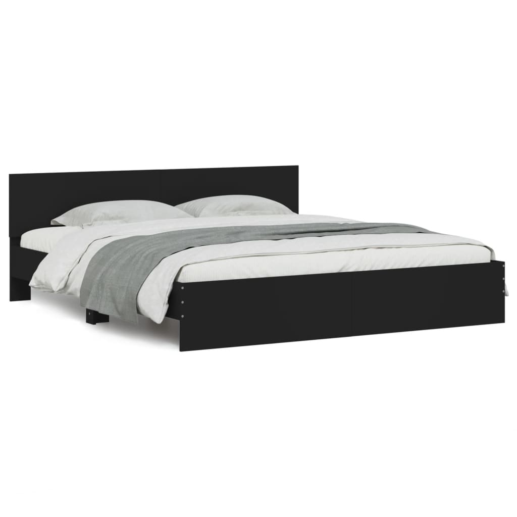 Estrutura cama c/ cabeceira e luzes LED 180x200 cm preto