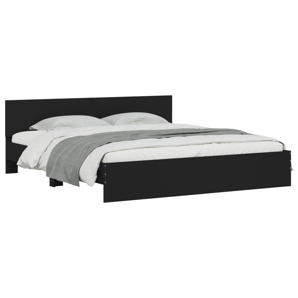 Estrutura cama c/ cabeceira e luzes LED 180x200 cm preto