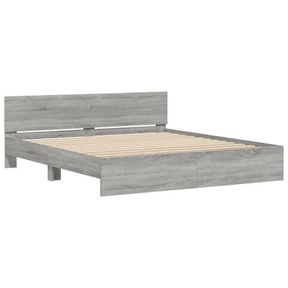 Estrutura cama c/ cabeceira/luzes LED 180x200cm cinzento sonoma