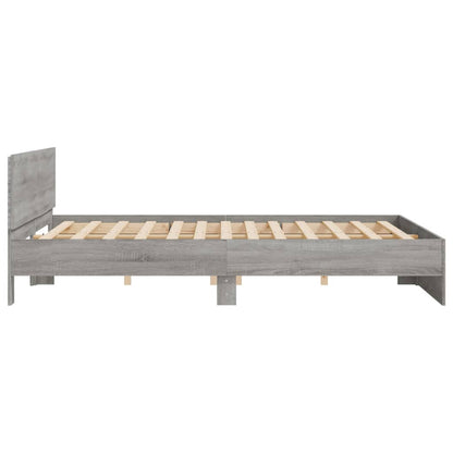 Estrutura cama c/ cabeceira/luzes LED 180x200cm cinzento sonoma