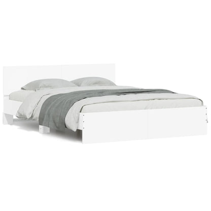 Estrutura de cama com cabeceira e luzes LED 160x200 cm branco