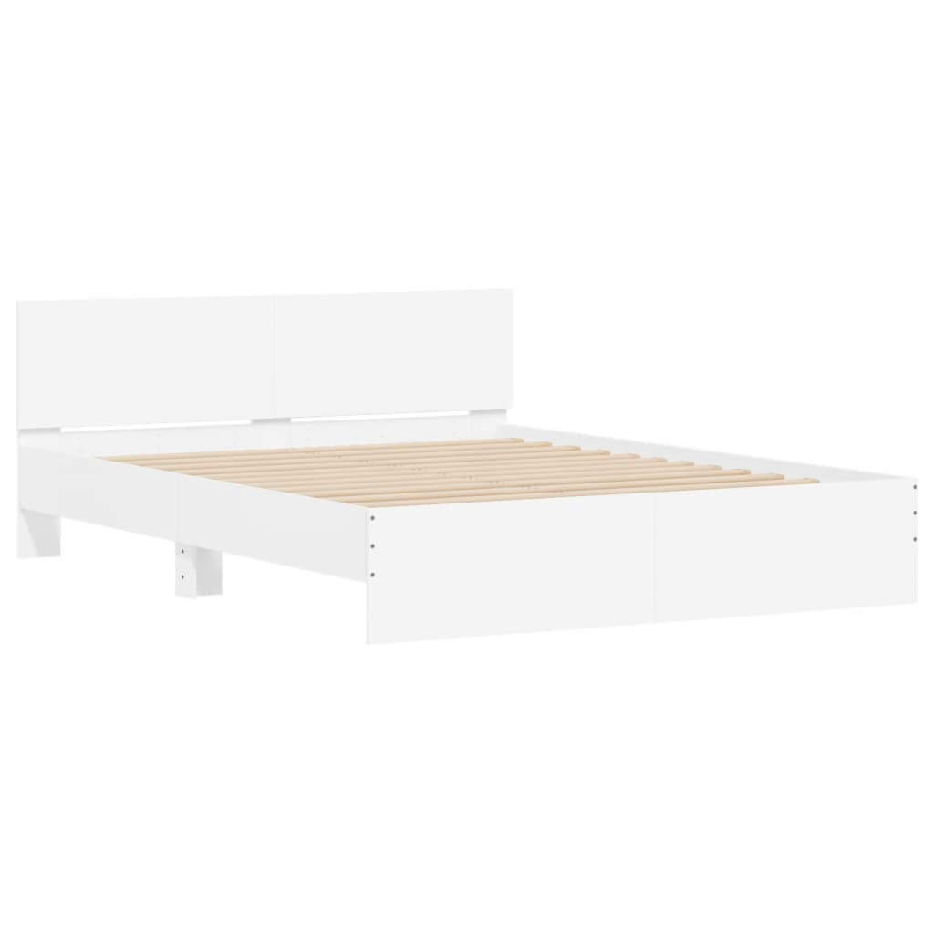 Estrutura de cama com cabeceira e luzes LED 160x200 cm branco