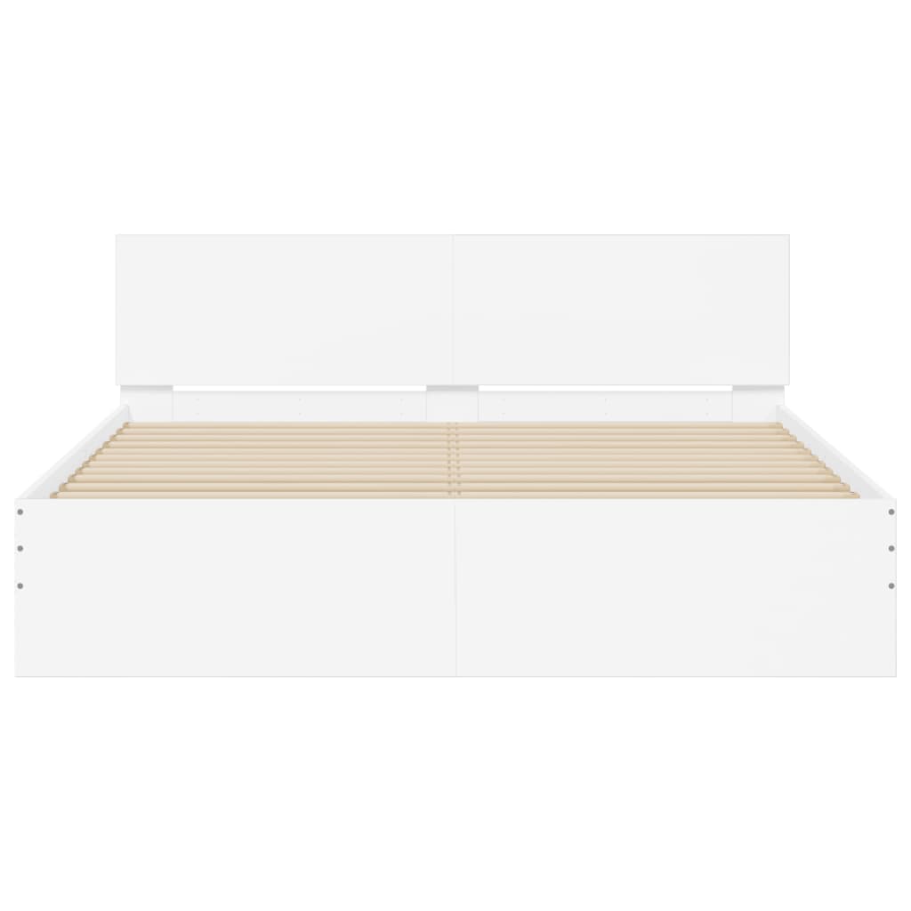 Estrutura de cama com cabeceira e luzes LED 160x200 cm branco