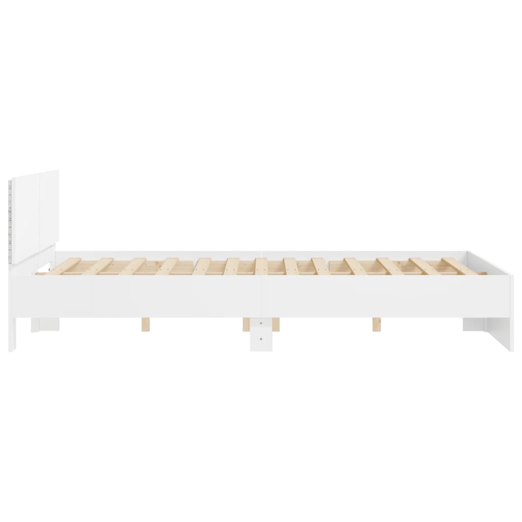 Estrutura de cama com cabeceira e luzes LED 160x200 cm branco