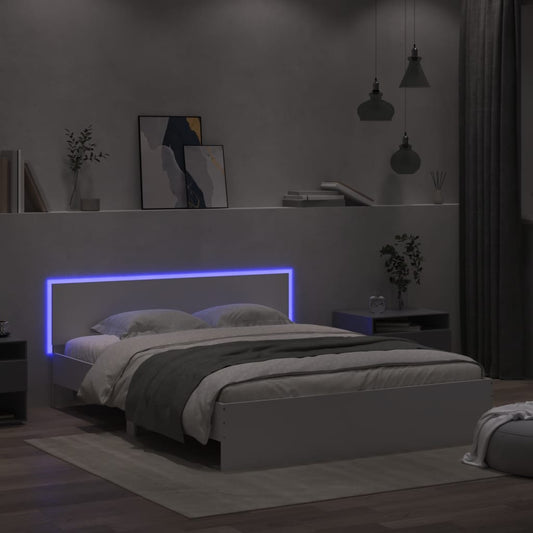 Estrutura de cama com cabeceira e luzes LED 160x200 cm branco