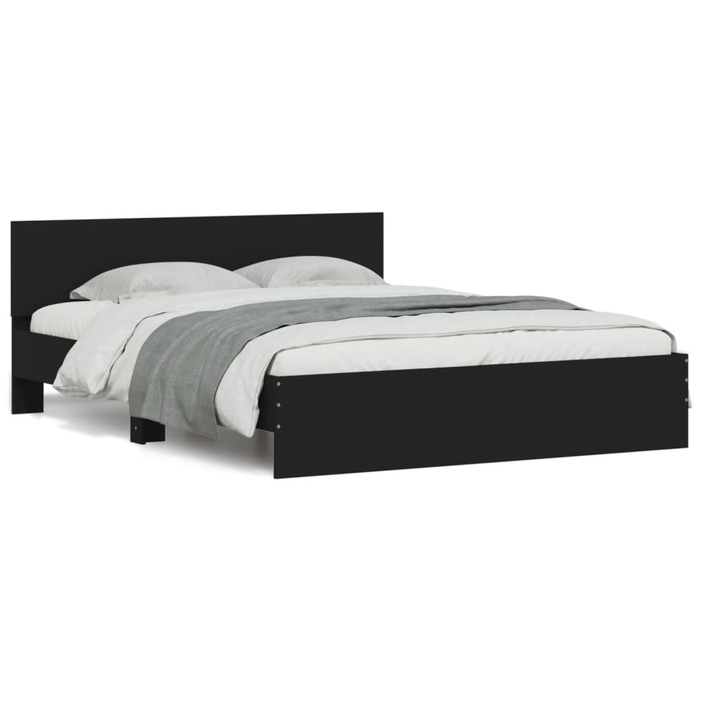 Estrutura de cama com cabeceira e luzes LED 160x200 cm preto