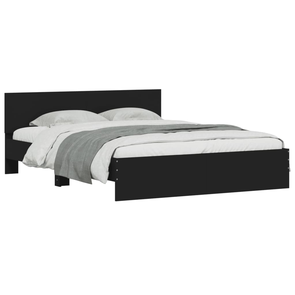 Estrutura de cama com cabeceira e luzes LED 160x200 cm preto