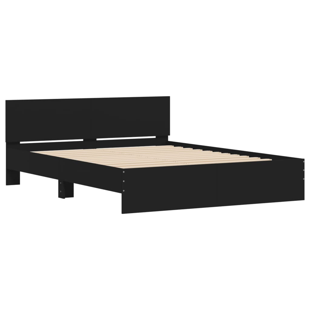 Estrutura de cama com cabeceira e luzes LED 160x200 cm preto