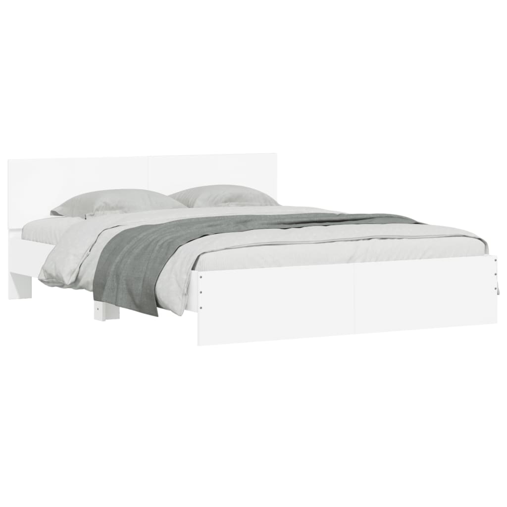 Estrutura de cama c/ cabeceira e luzes LED 150x200 cm branco