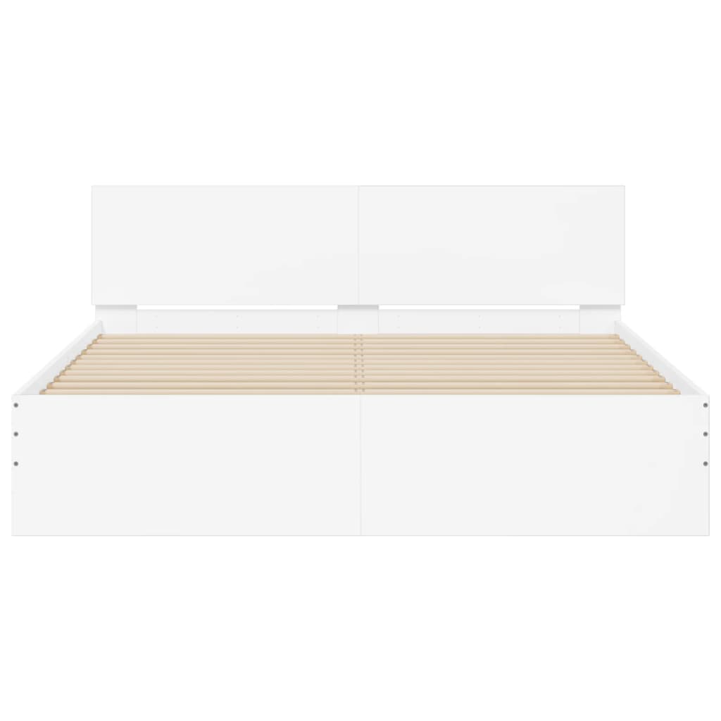 Estrutura de cama c/ cabeceira e luzes LED 150x200 cm branco