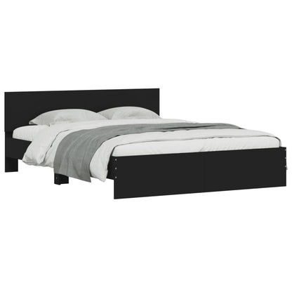 Estrutura de cama com cabeceira e luzes LED 150x200 cm preto