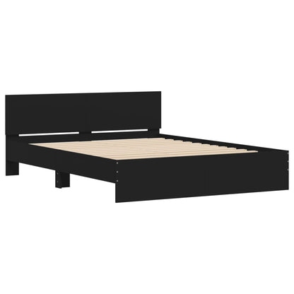 Estrutura de cama com cabeceira e luzes LED 150x200 cm preto