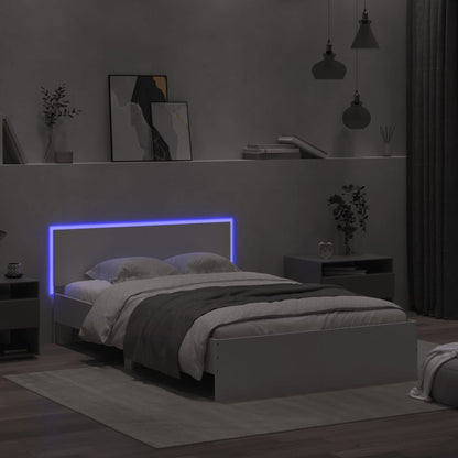 Estrutura de cama com cabeceira e luzes LED 135x190 cm branco