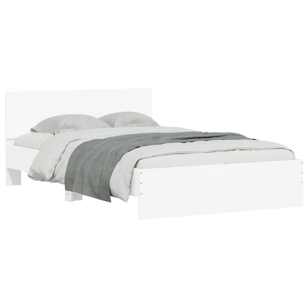 Estrutura de cama com cabeceira e luzes LED 135x190 cm branco