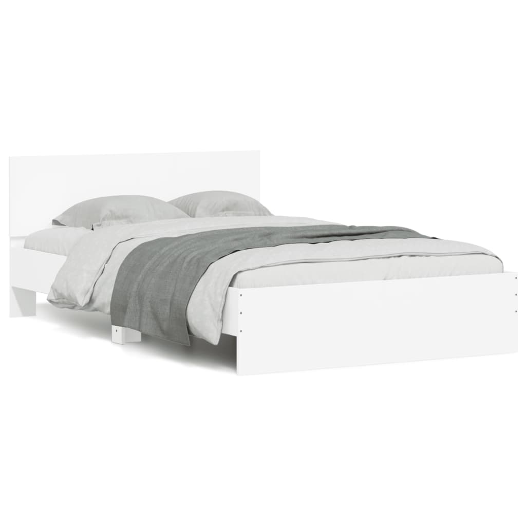 Estrutura de cama com cabeceira e luzes LED 135x190 cm branco