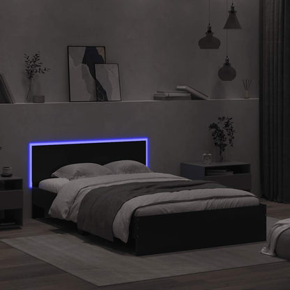 Estrutura de cama com cabeceira e luzes LED 120x190 cm preto