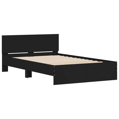 Estrutura de cama com cabeceira e luzes LED 120x190 cm preto