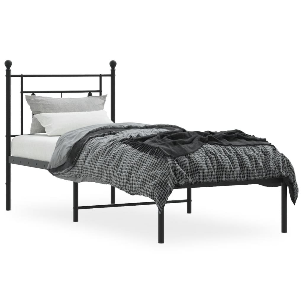 Estrutura de cama com cabeceira 75x190 cm metal preto