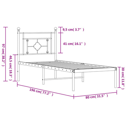 Estrutura de cama com cabeceira 75x190 cm metal preto