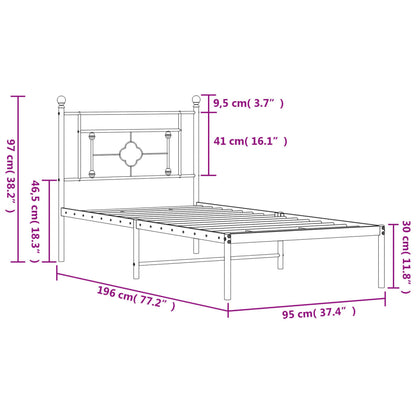 Estrutura de cama com cabeceira 90x190 cm metal preto