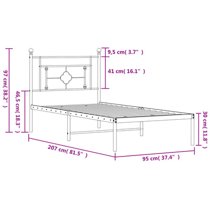 Estrutura de cama com cabeceira 90x200 cm metal preto