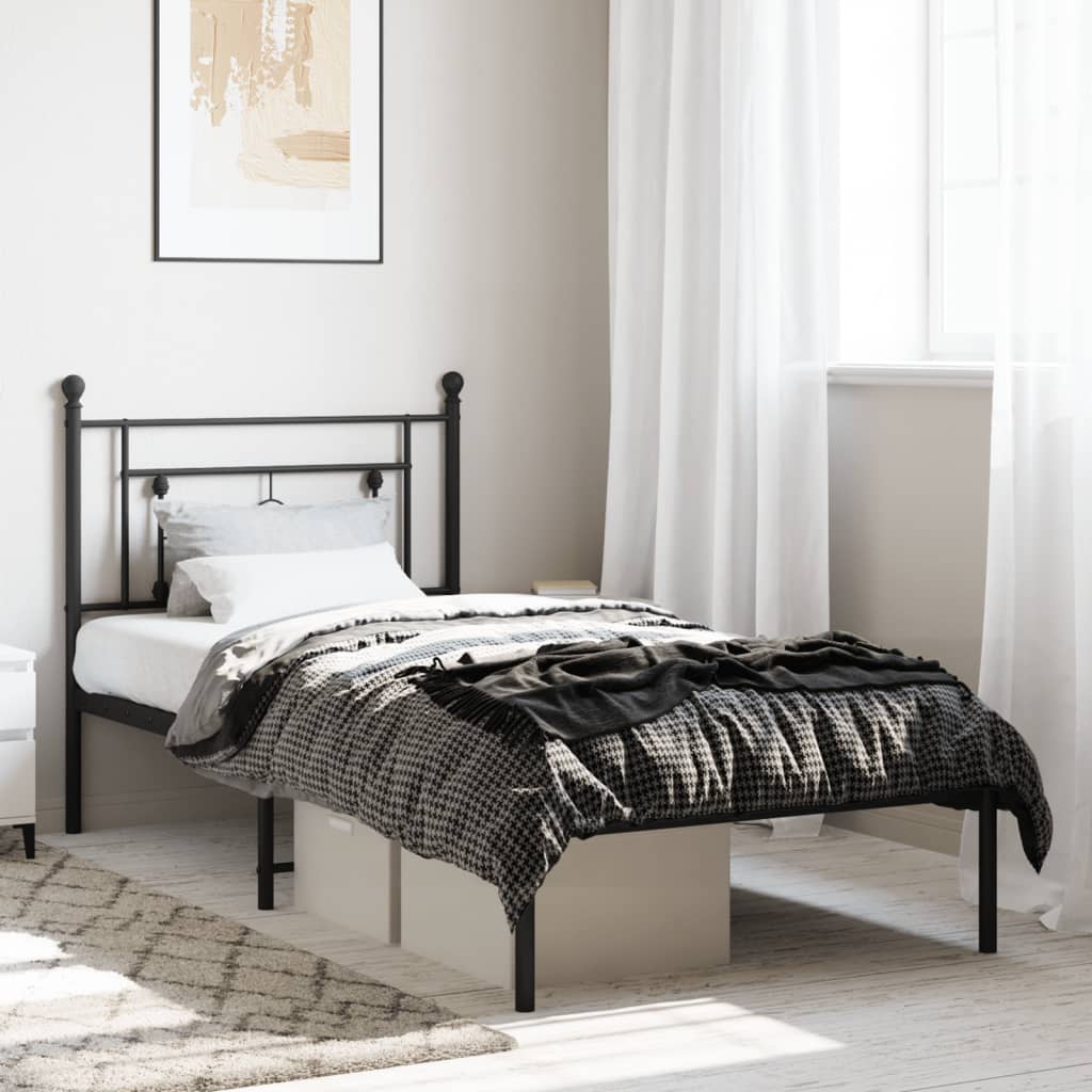 Estrutura de cama com cabeceira 100x190 cm metal preto