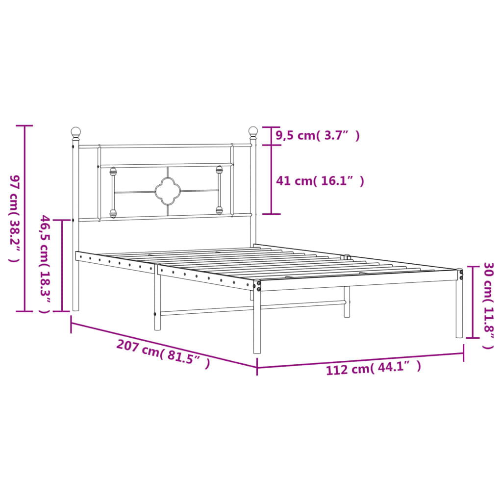 Estrutura de cama com cabeceira 107x203 cm metal preto