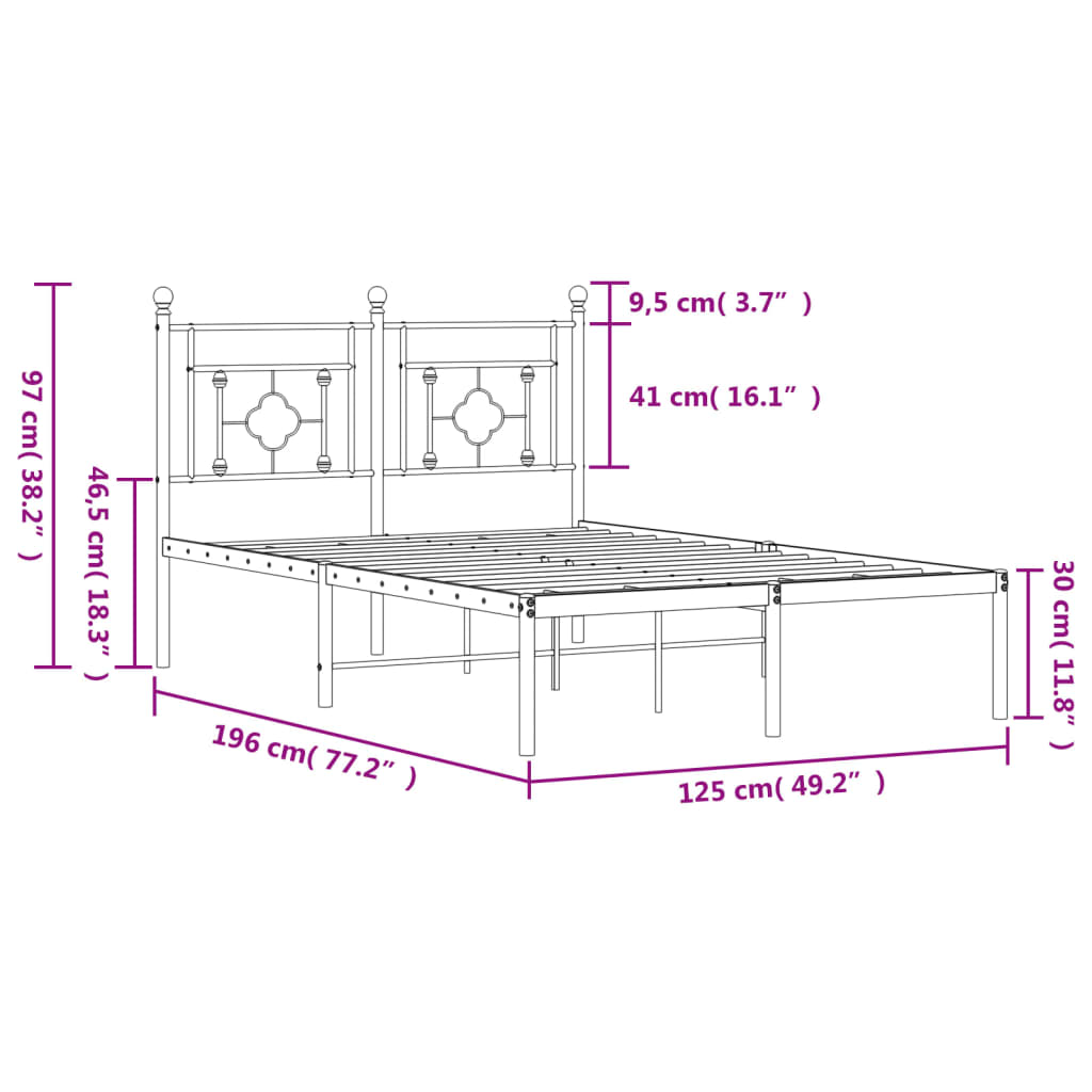 Estrutura de cama com cabeceira 120x190 cm metal preto