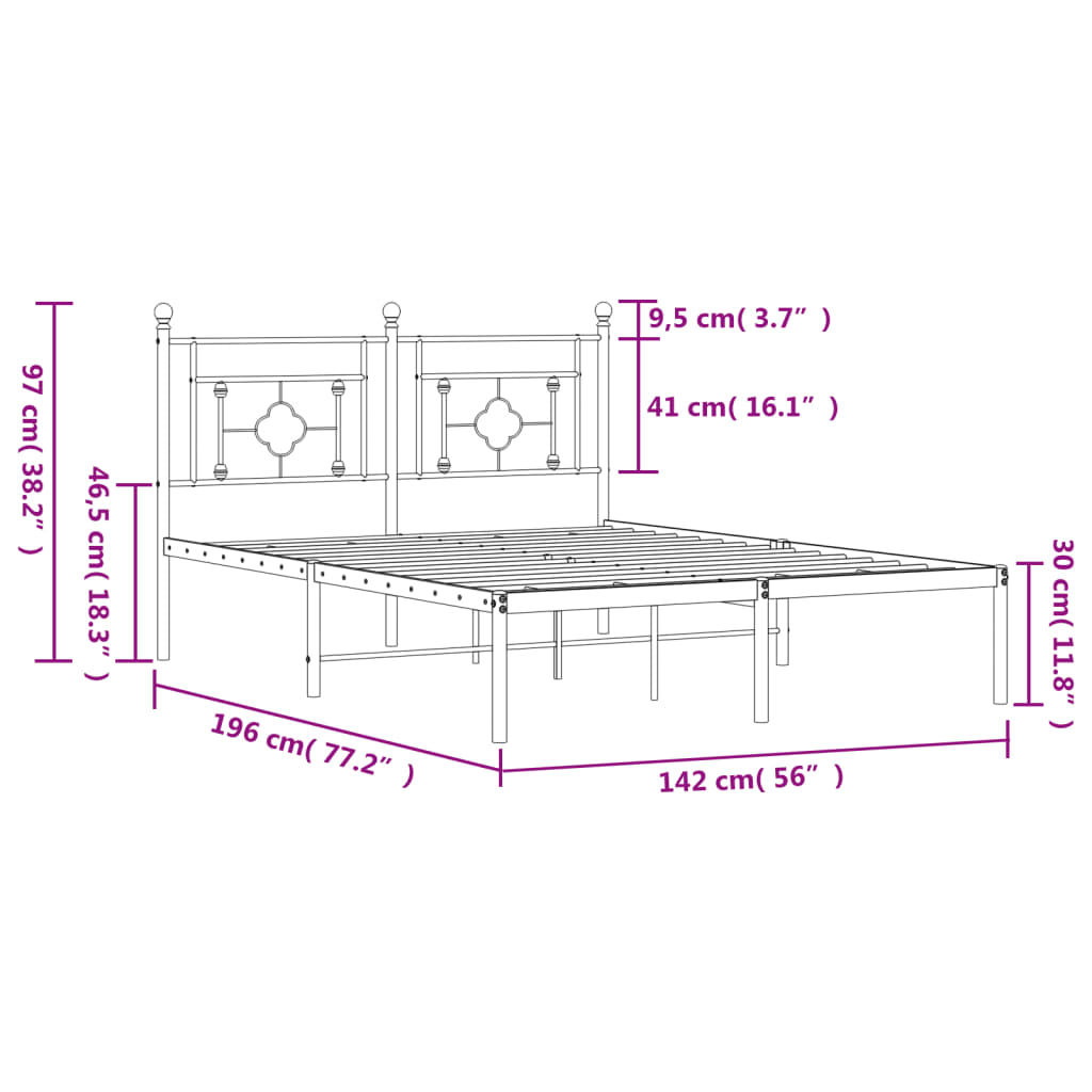 Estrutura de cama com cabeceira 135x190 cm metal preto