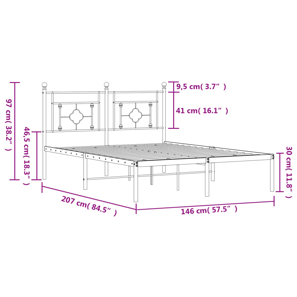 Estrutura de cama com cabeceira 140x200 cm metal preto