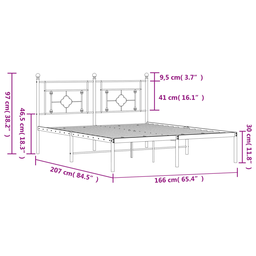 Estrutura de cama com cabeceira 160x200 cm metal preto