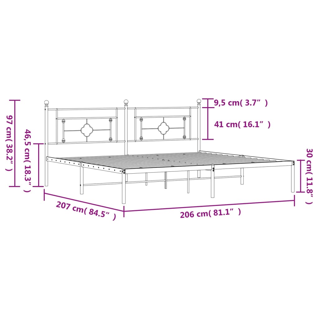 Estrutura de cama com cabeceira 200x200 cm metal preto